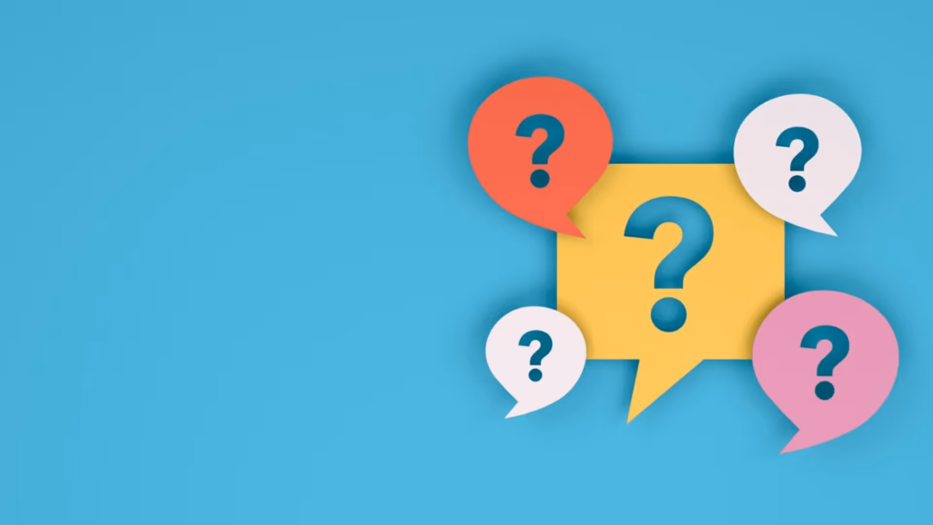 Colorful question marks inside of chat bubbles 