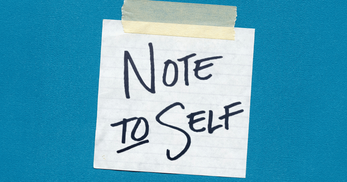 Sticky Note on blue background. Says "Note to Self"