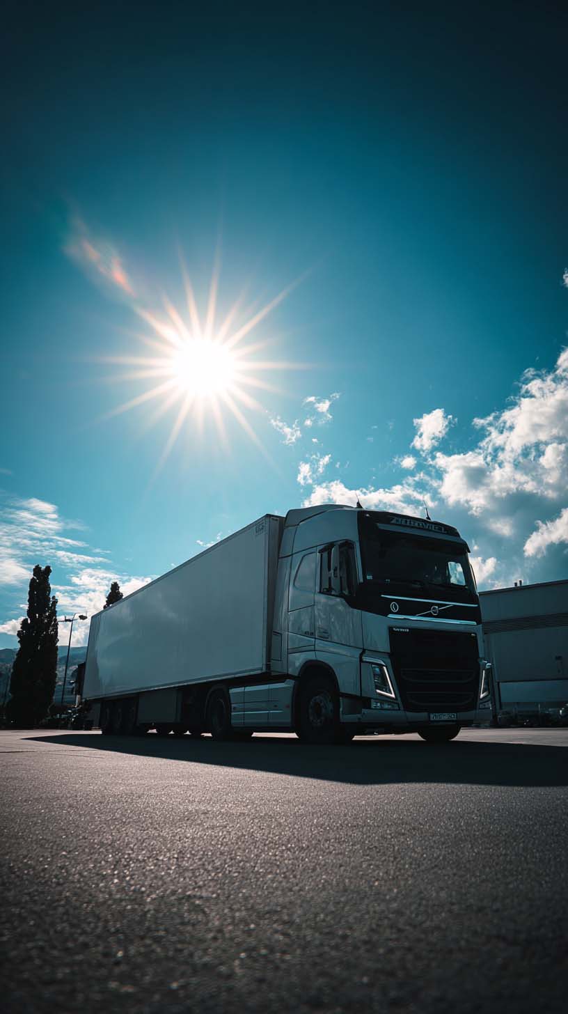 משאית לבנה מתחת לשמיים בהירים