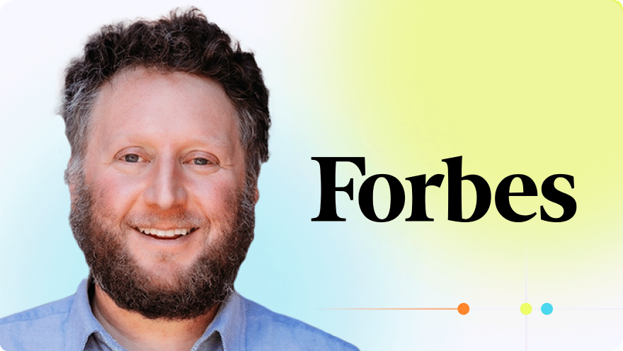 Headshot of Austin Vance next to the Forbes logo on a pastel gradient background