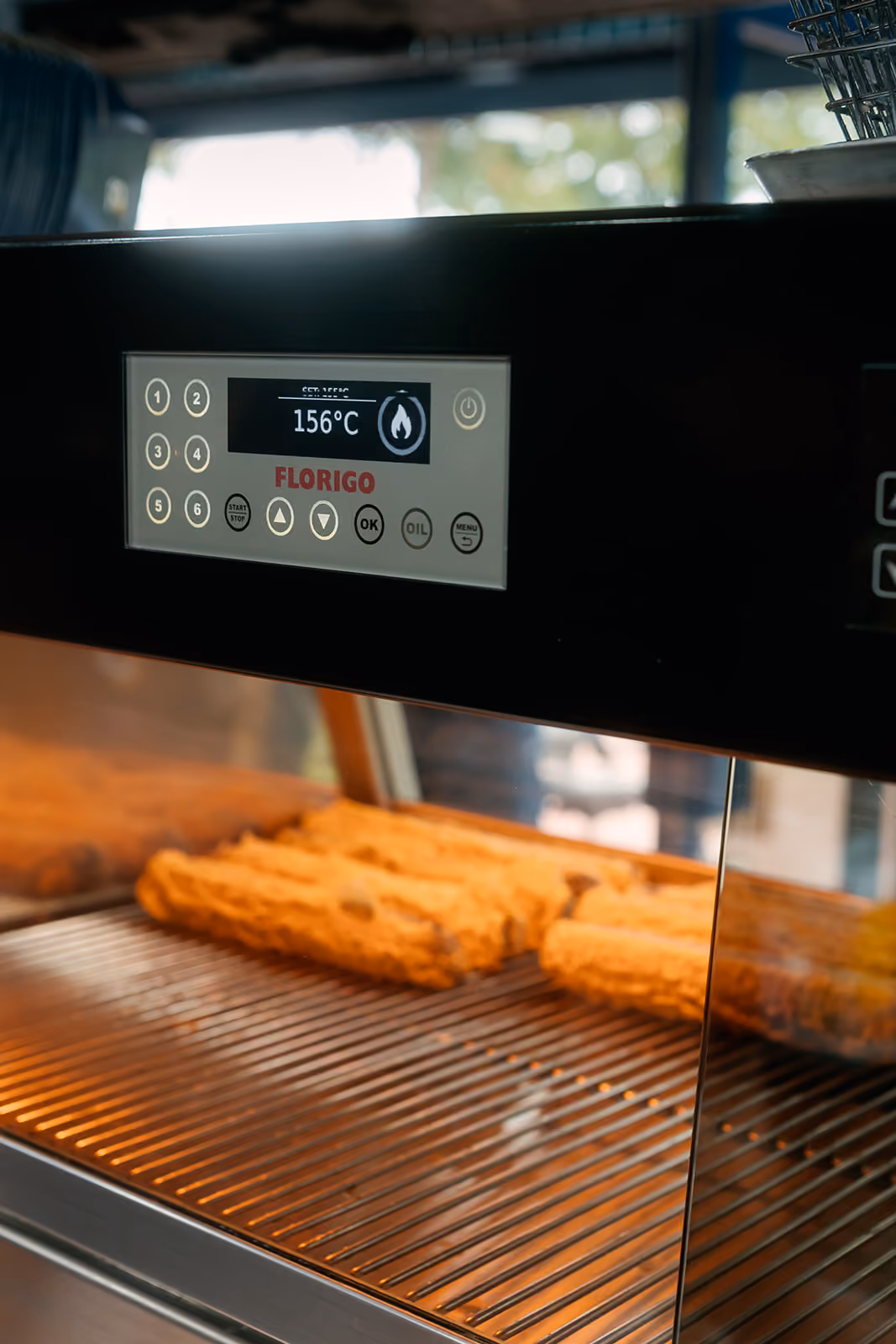 food display counter for battered sausages