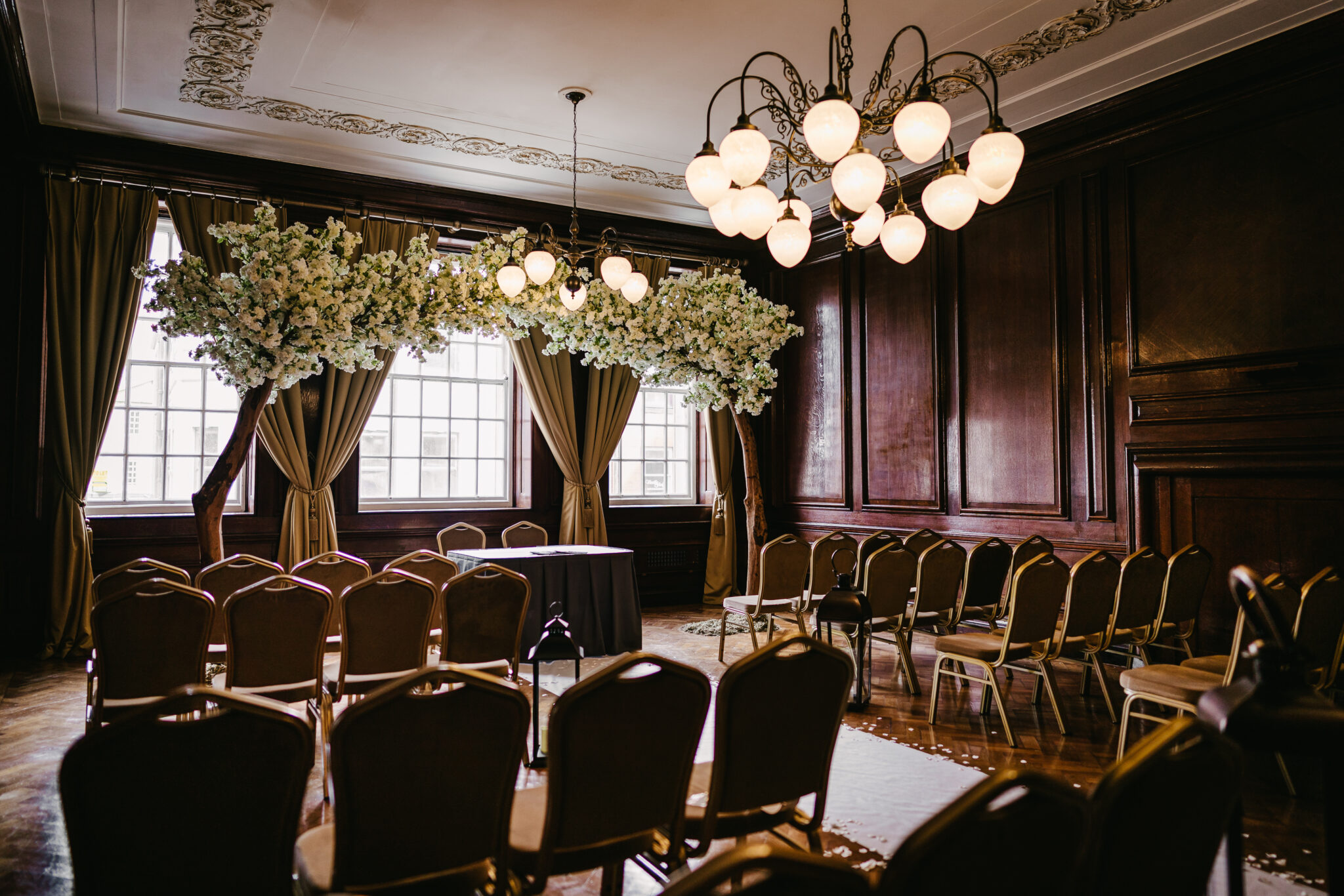 Drawing Room interior at Manchester Hall set for wedding ceremony