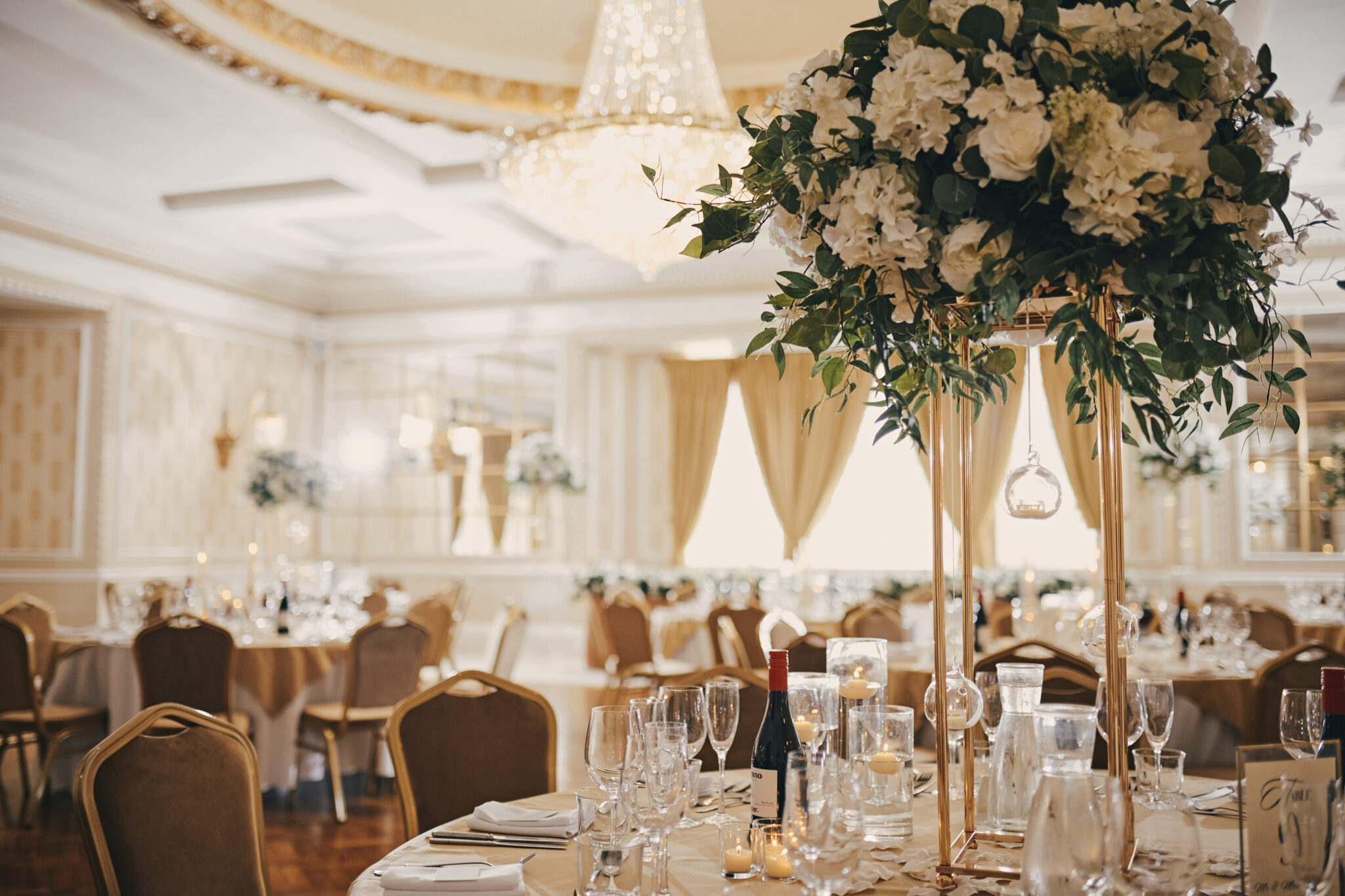 Goulburn Dining ballroom at Manchester Hall with spectacular chandelier and domed ceiling