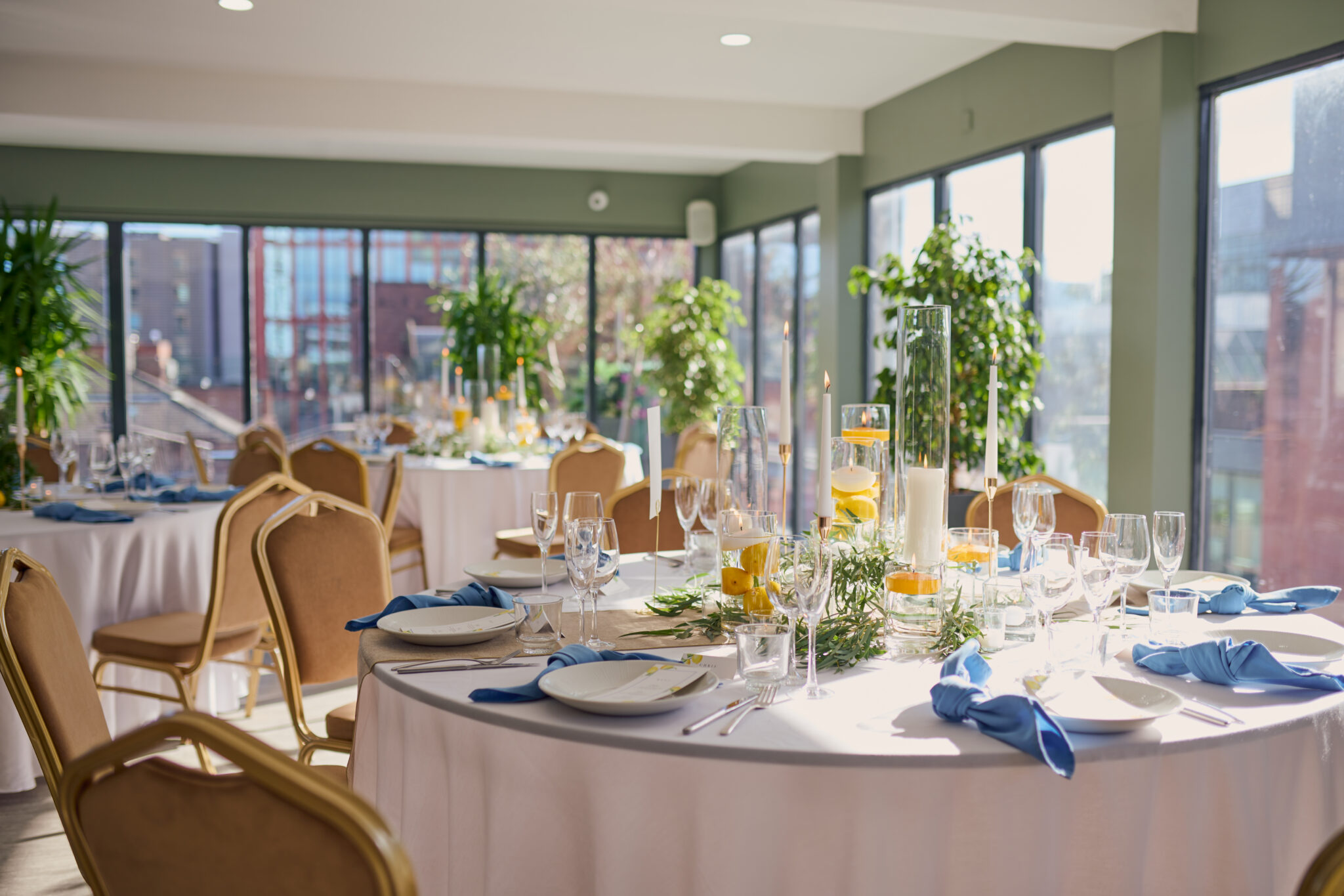 John Rylands rooftop terrace at Manchester Hall with panoramic Manchester skyline views