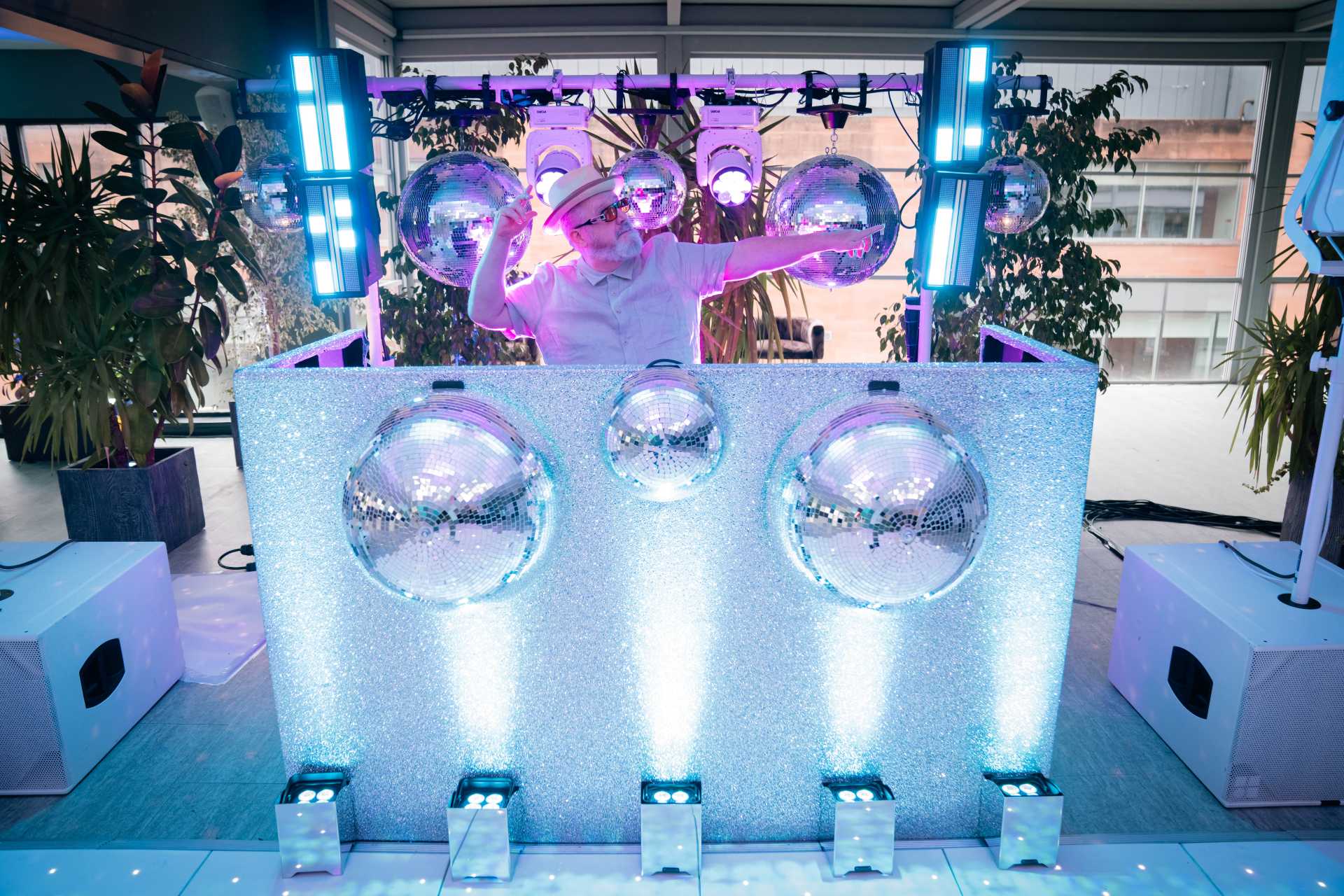 Garden Court private bar area at Manchester Hall with Manchester skyline backdrop