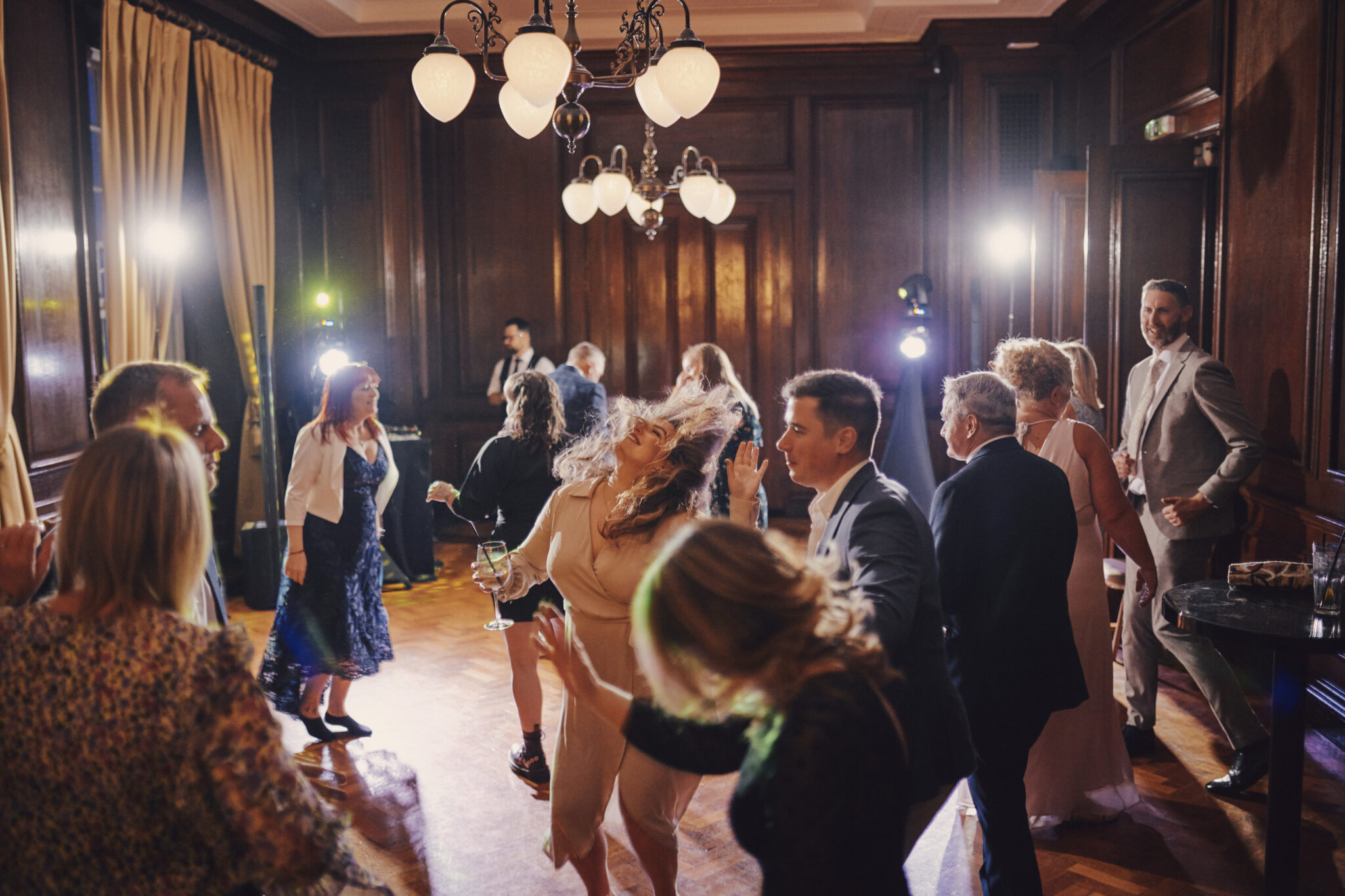Wedding ceremony setup in The Gallery at Manchester Hall with period features