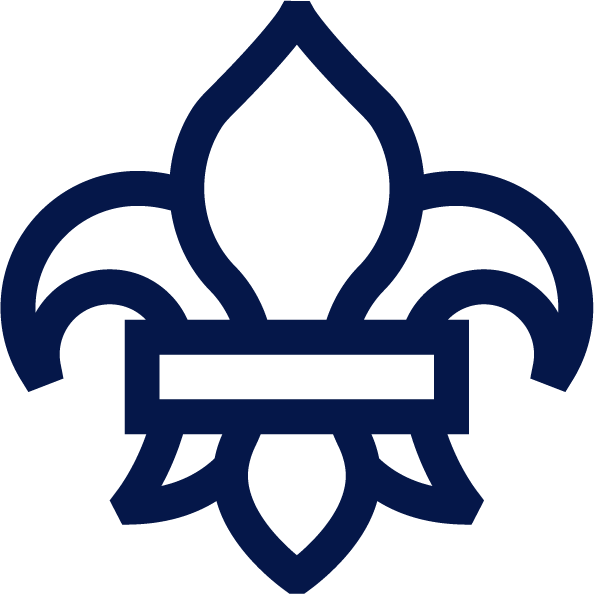 Symbole de fleur de lys stylisée en bleu foncé.