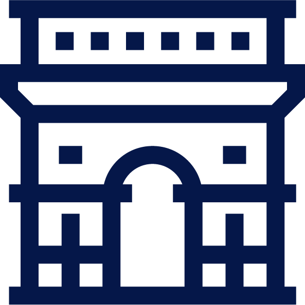 Ícone de linha simples representando um castell, símbolo de fortificação com entrada arqueada e janelas quadradas.
