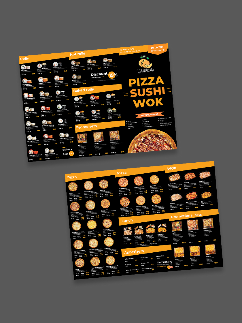 Development of a double-sided, 3-fold flyer for the delivery of Mandarin ready-to-eat meals