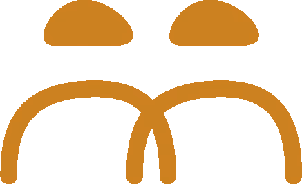 Ilustrace dvou postav viděných zezadu, každá s polokruhovou hlavou a zakřivenými rameny, symbolizující spojení nebo interakci.