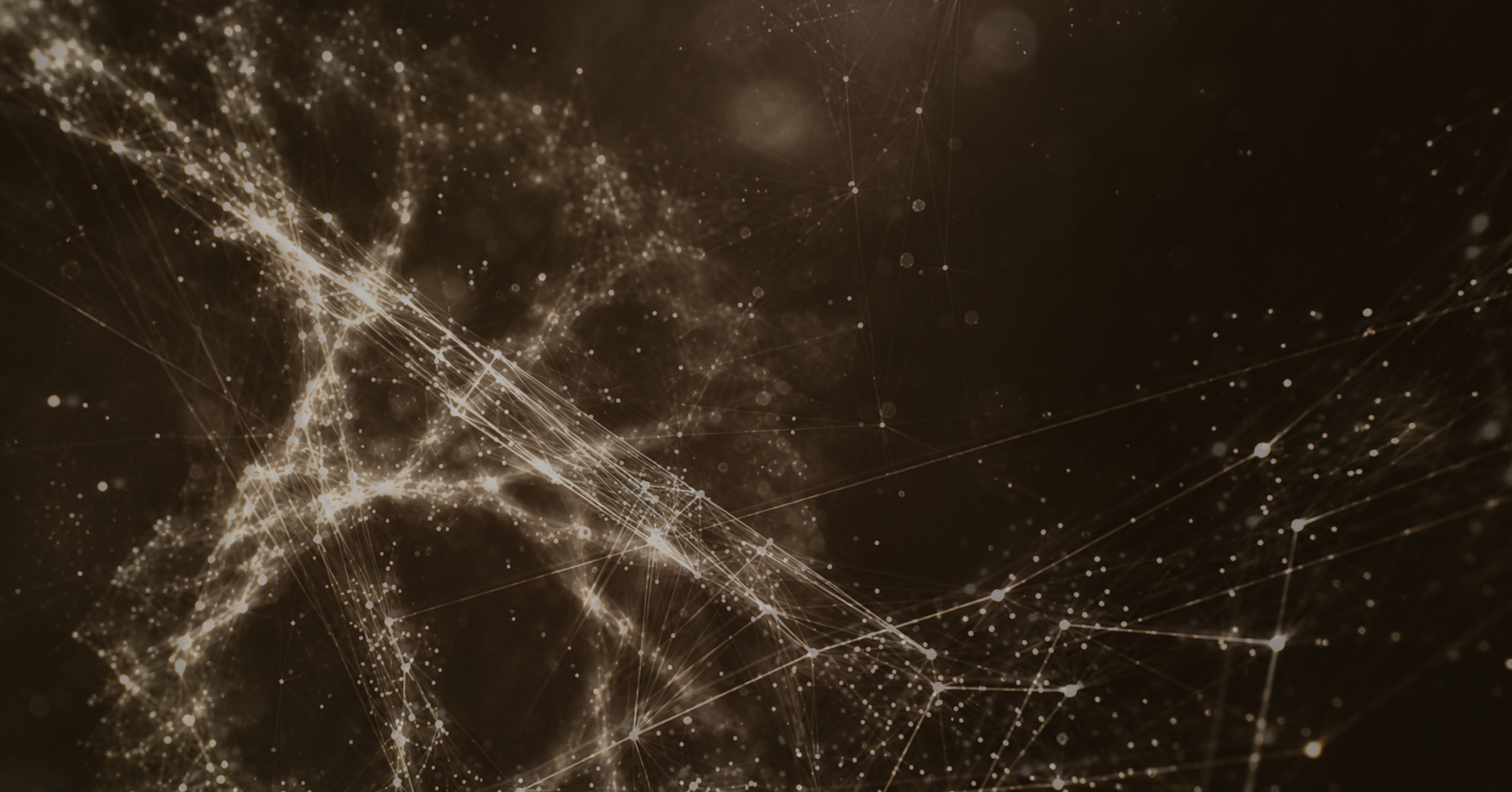 Abstract network of glowing interconnected points and lines on a dark background.