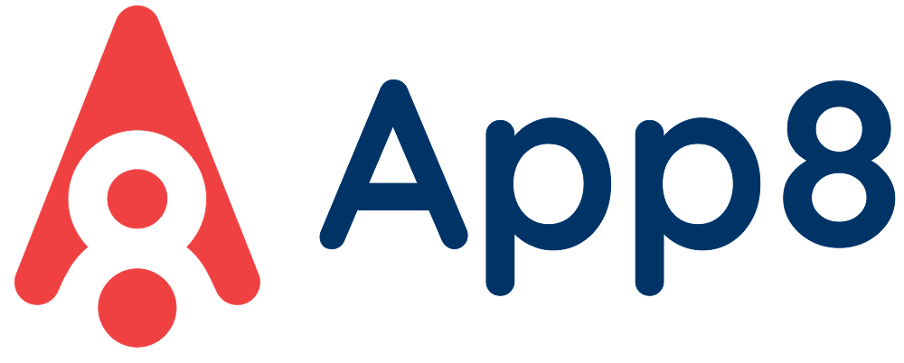 App8 logo with a red stylized 'A' and blue text 'App8'.