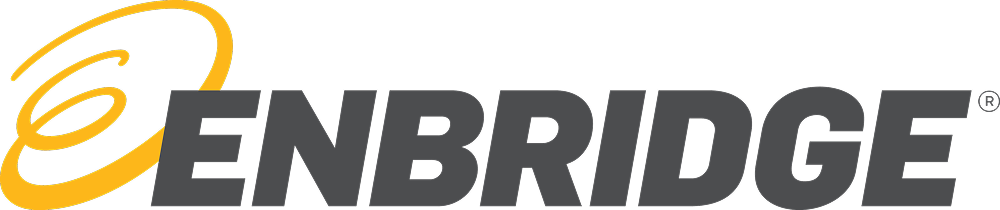 Enbridge company logo with stylized yellow swirl to the left of the bold gray text.