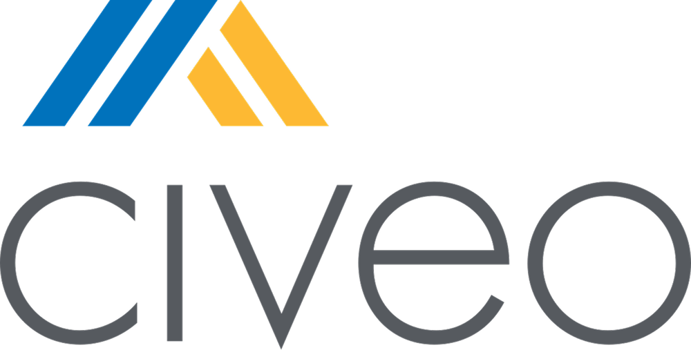 Civeo logo with stylized blue and yellow angular shapes above the gray text Civeo.