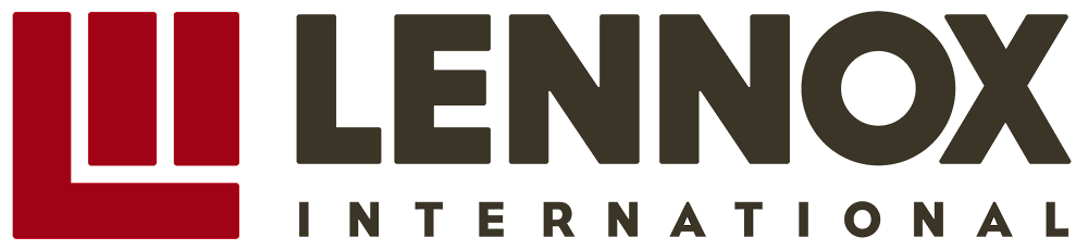Lennox International logo with a red geometric symbol to the left of the company name in dark brown uppercase letters.