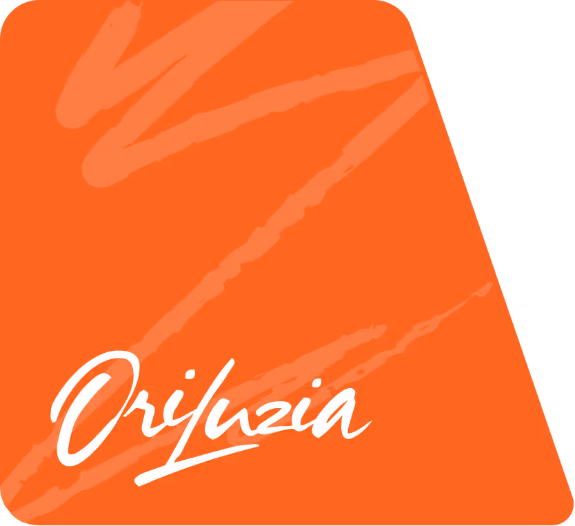 Stylized orange background with a white handwritten text reading 'Orijuzia'.