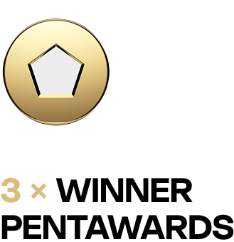 PENTAWARDS logo with "3x WINNER PENTAWARDS" text.