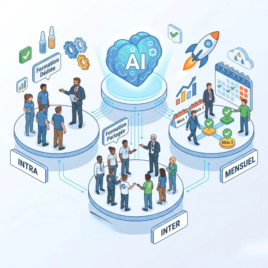 Intra, inter ou accompagnement mensuel : quel format de formation IA pour vos équipes