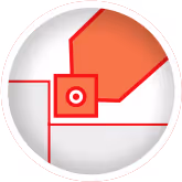 Icon depicting a red turning lever with angular shapes inside a circular border.