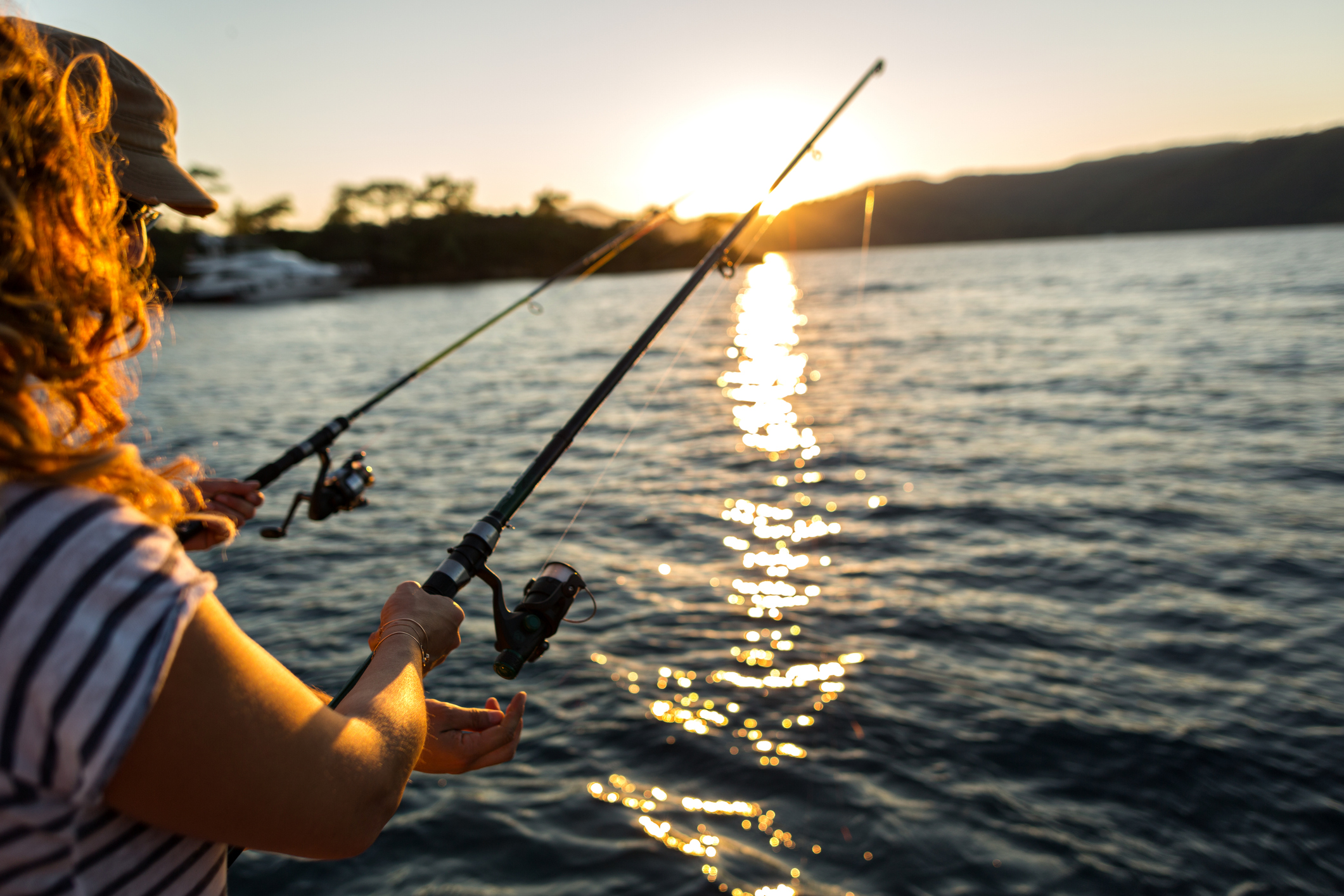 Couple enjoying a sunset fishing charter in Islamorada, Florida.