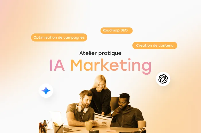 2 personnes qui échangent autour de l'intelligence artificielle et les tâches de leur quotidien marketing avec les outils Gemini et ChatGPT