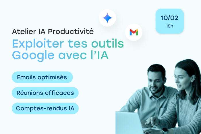 2 personnes qui échangent autour de l'intelligence artificielle et les tâches de leur travail avec les outils Gemini et Gmail