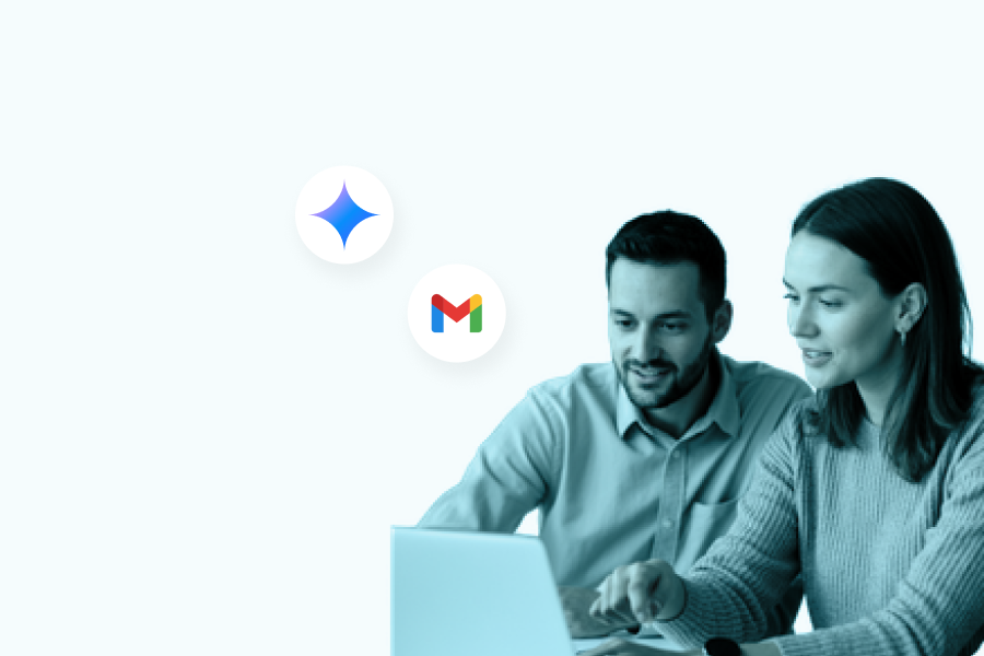 2 personnes qui échangent autour de l'intelligence artificielle et les tâches de leur travail avec les outils Gemini et Gmail