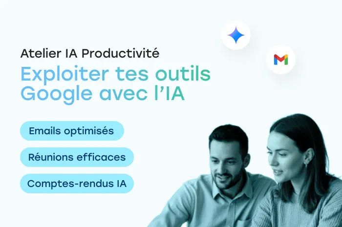 2 personnes qui échangent autour de l'intelligence artificielle et les tâches de leur travail avec les outils Gemini et Gmail