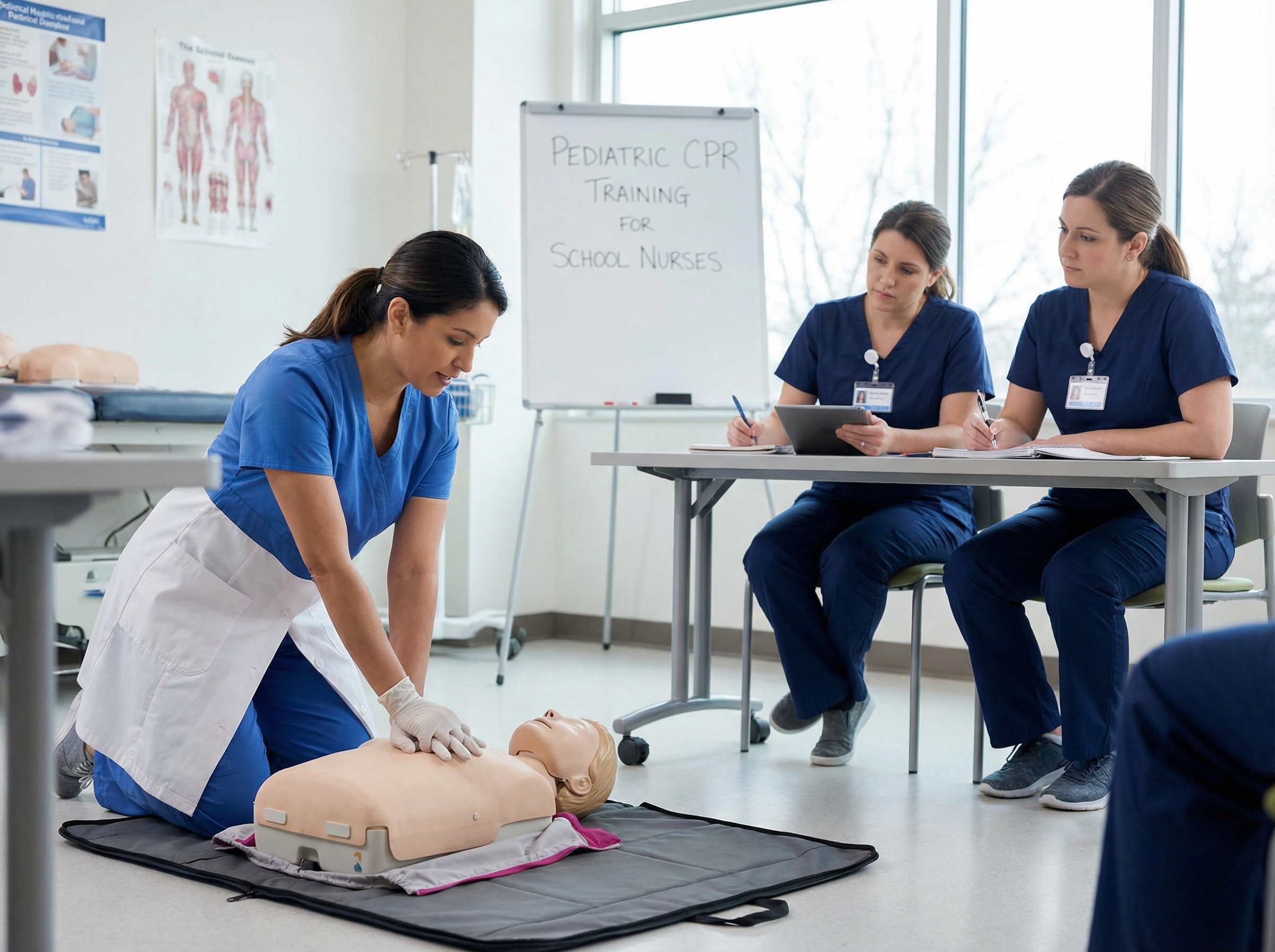 Pediatric CPR training demonstration for school nurses