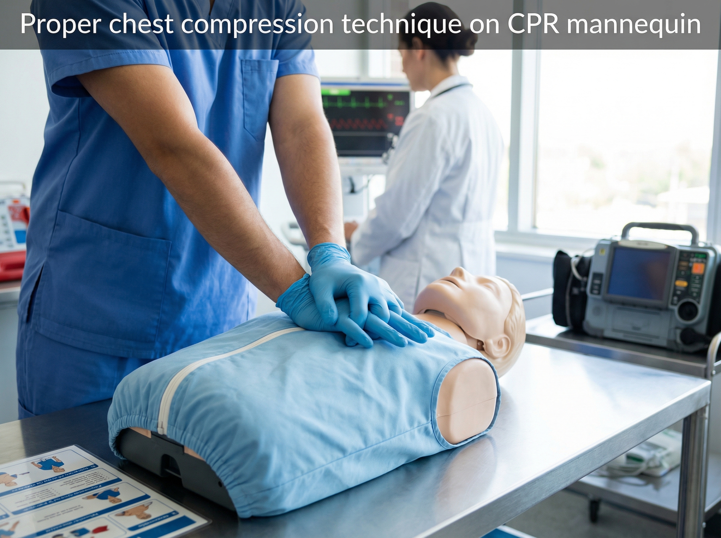 Proper chest compression technique on CPR mannequin