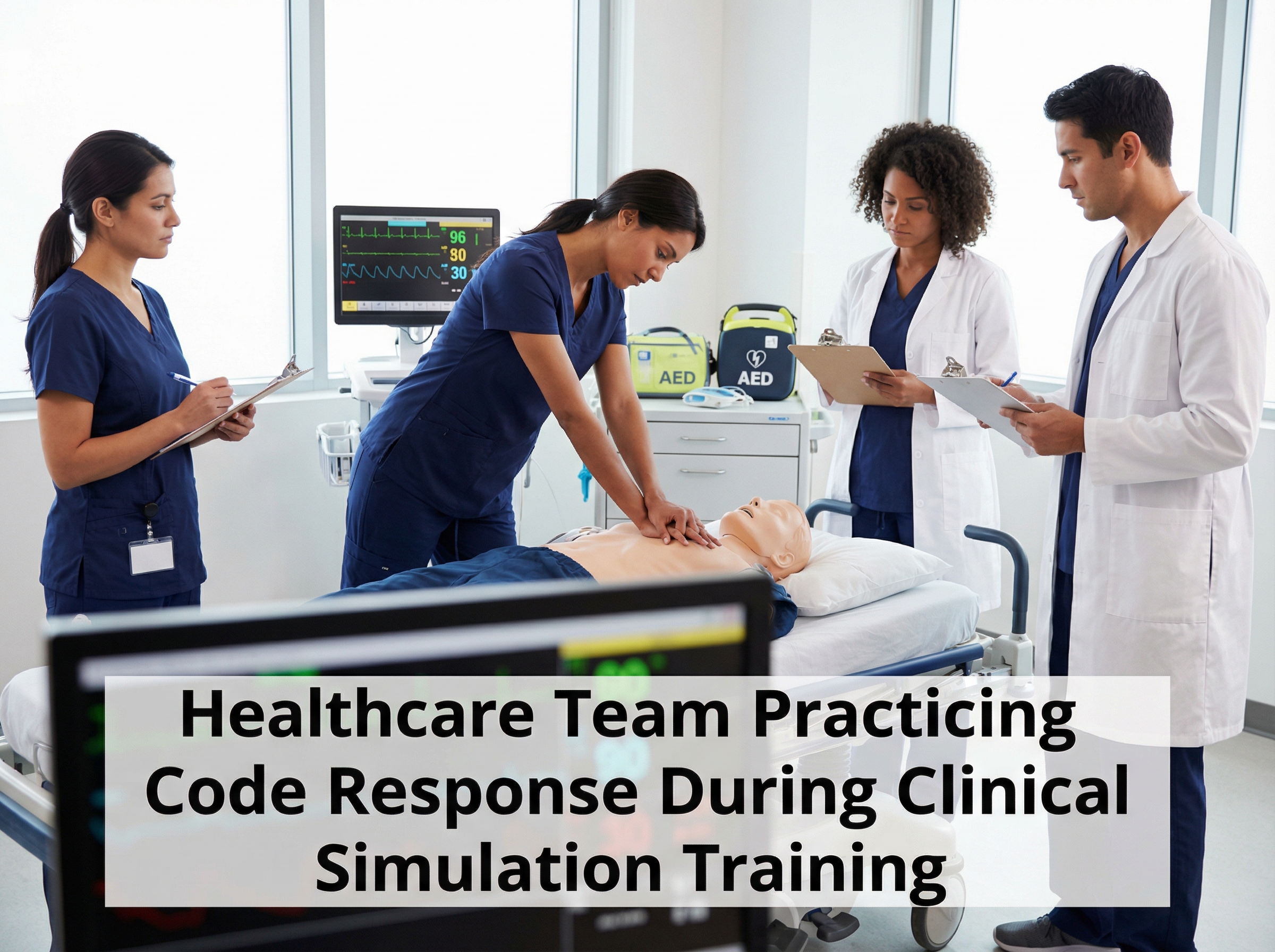 Healthcare team practicing code response during clinical simulation training
