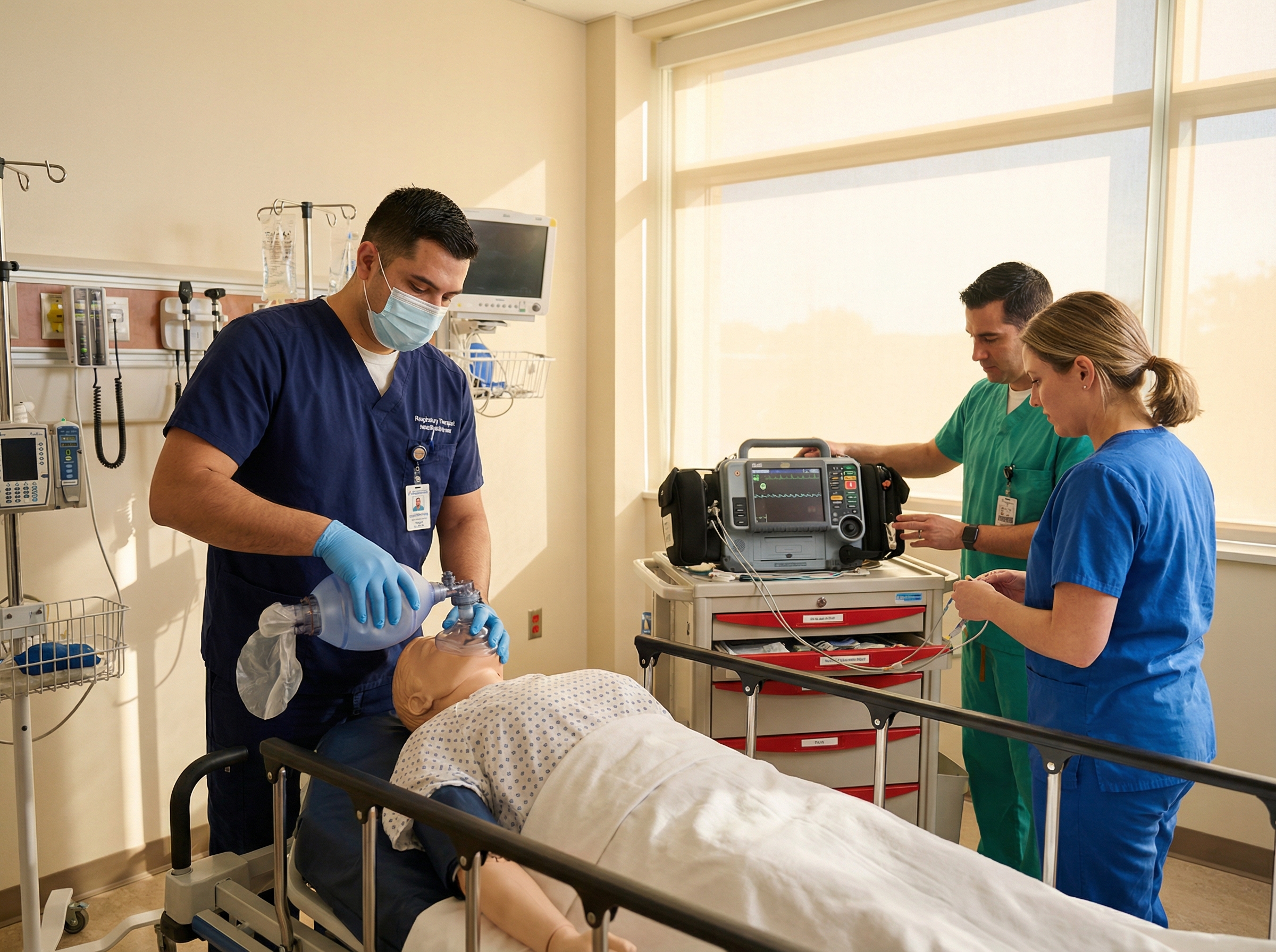 RT professional providing ventilation during resuscitation training