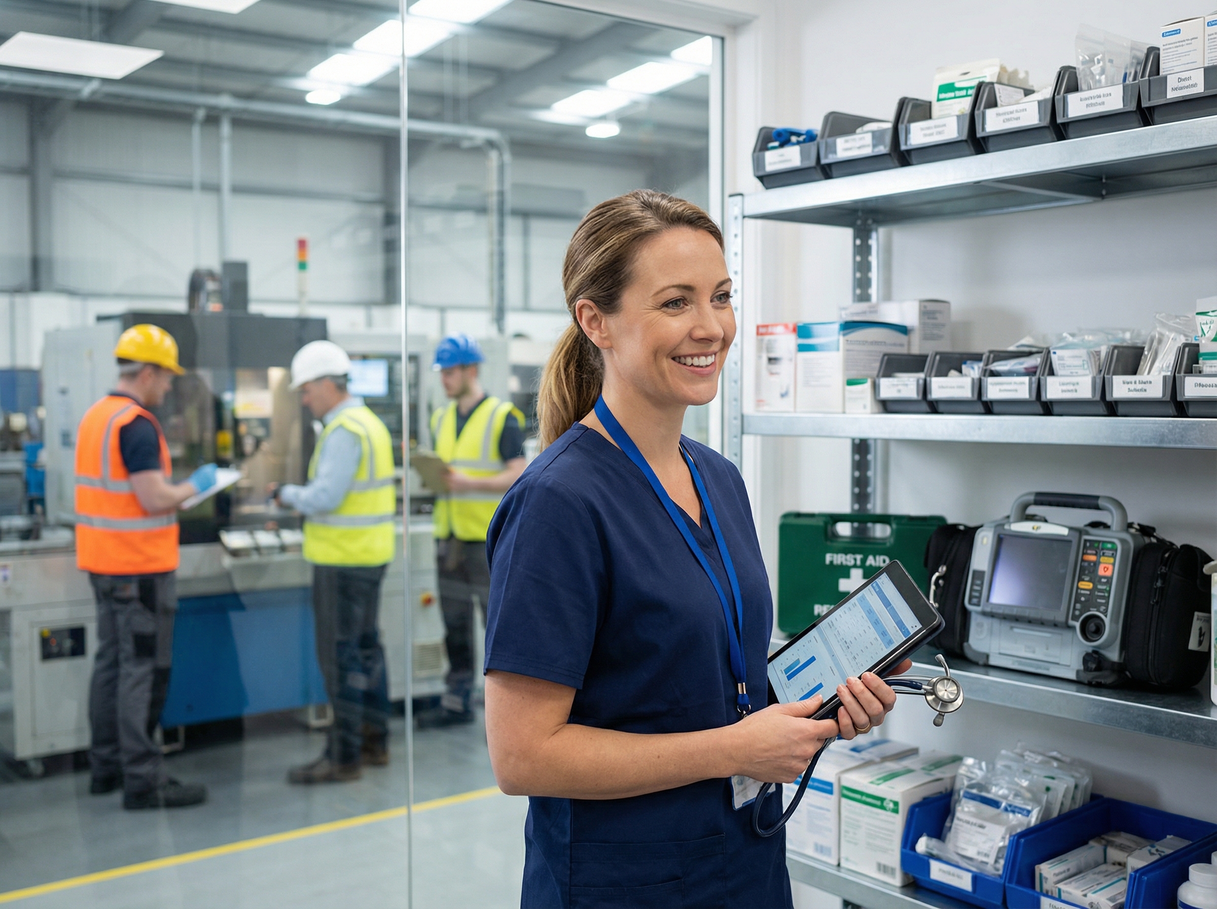 Occupational health nurse in industrial facility medical clinic