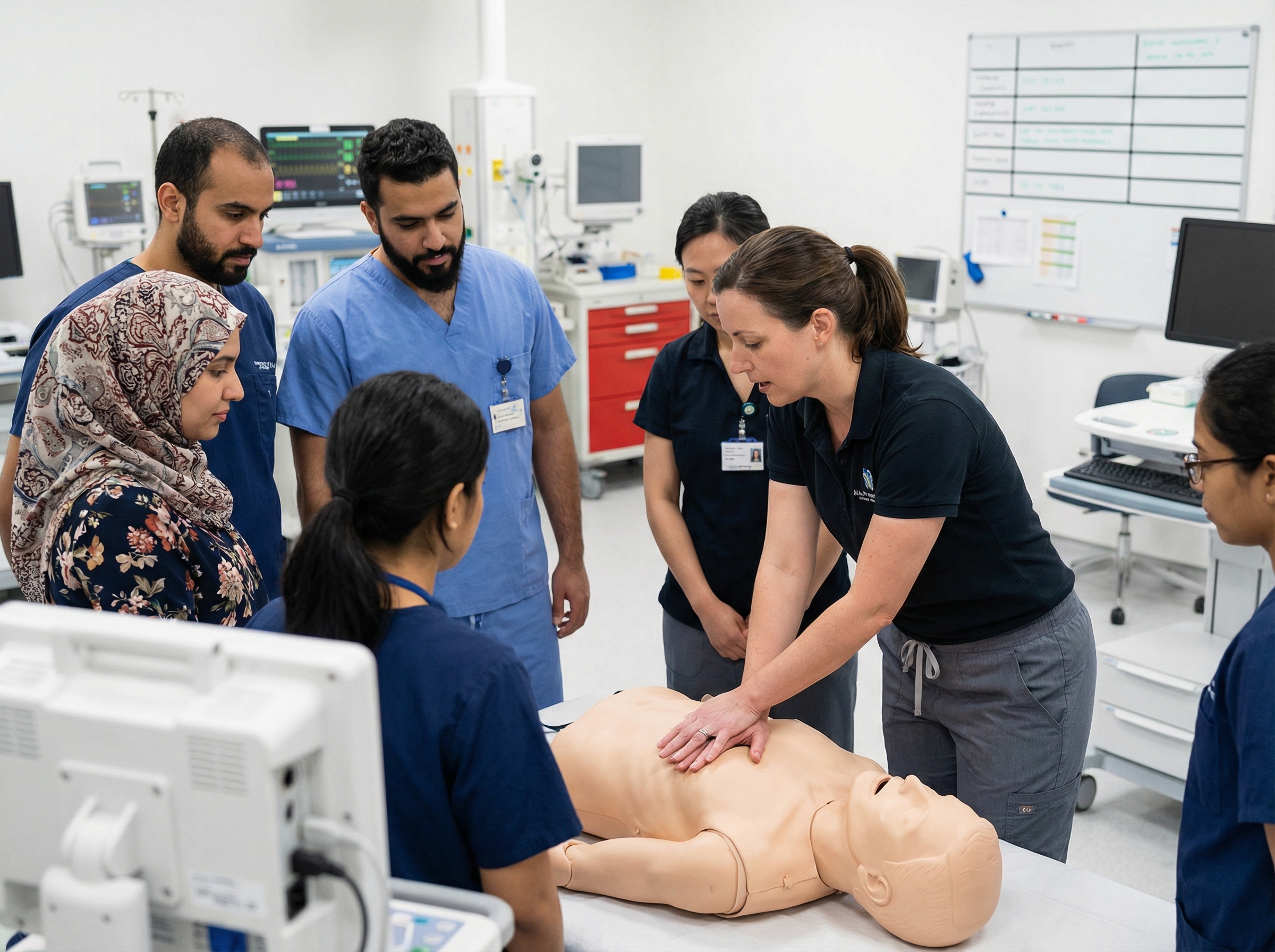 Healthcare team participating in BLS training for palliative care