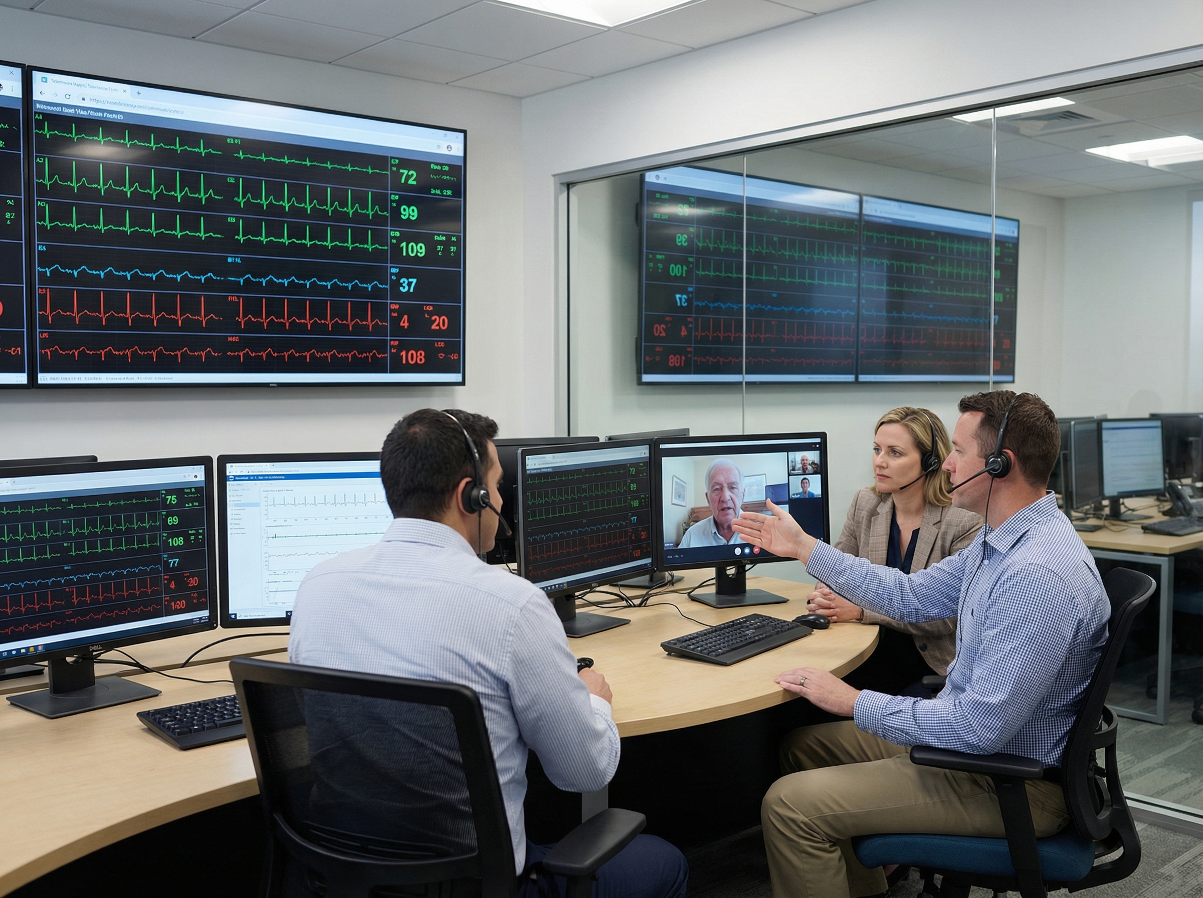 Telehealth providers conducting virtual cardiac triage consultation