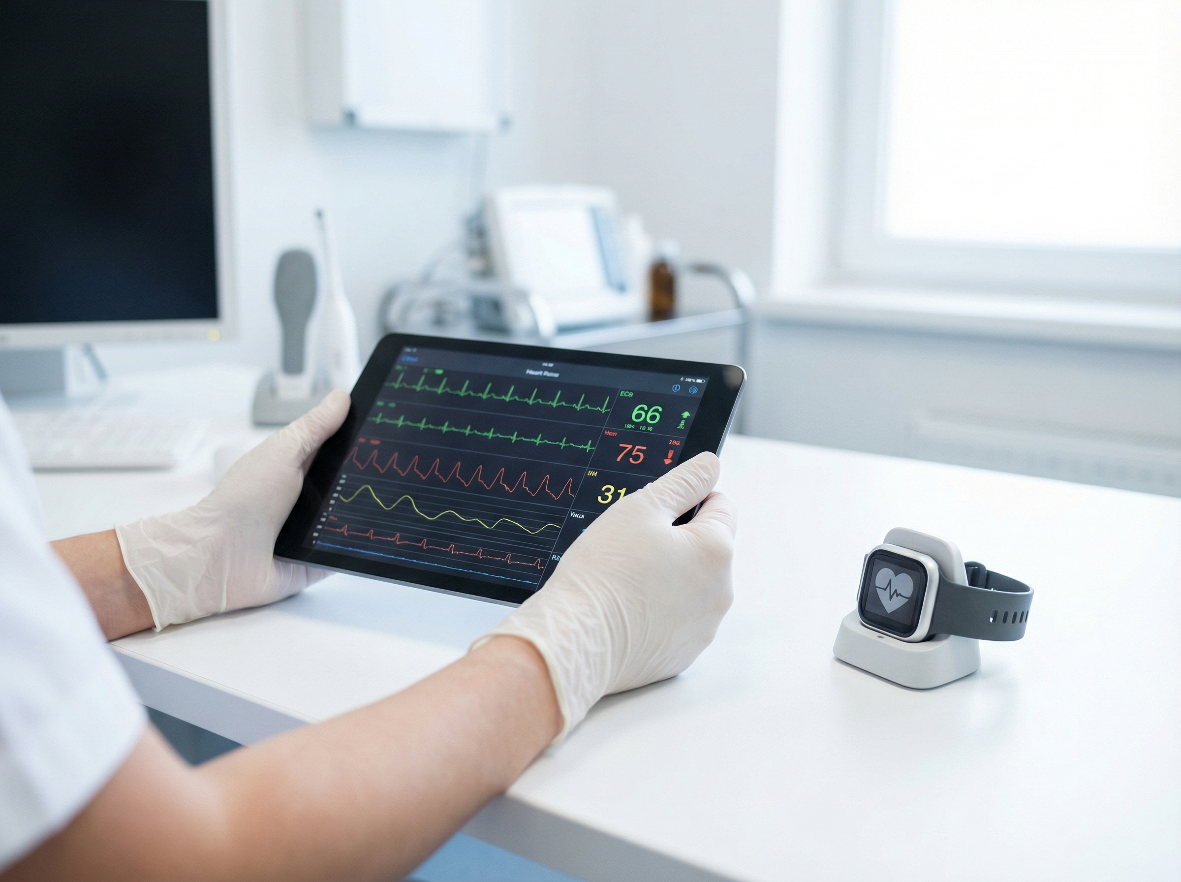 Remote patient monitoring cardiac data review on digital tablet