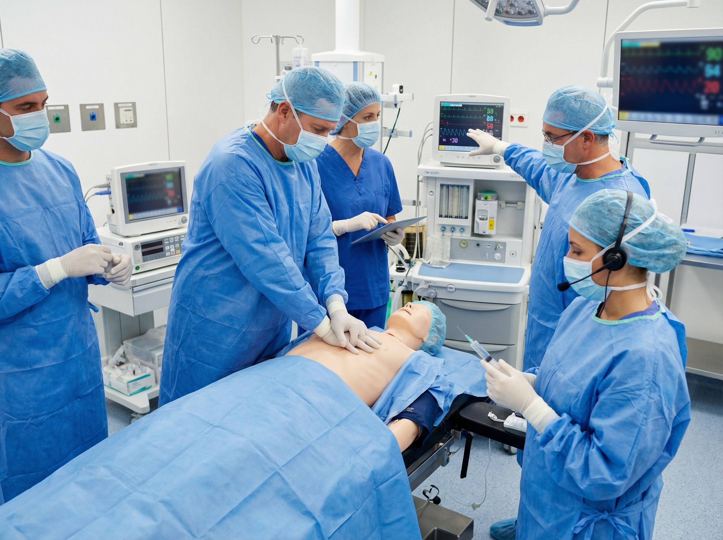 Transplant OR team conducting a cardiac resuscitation drill