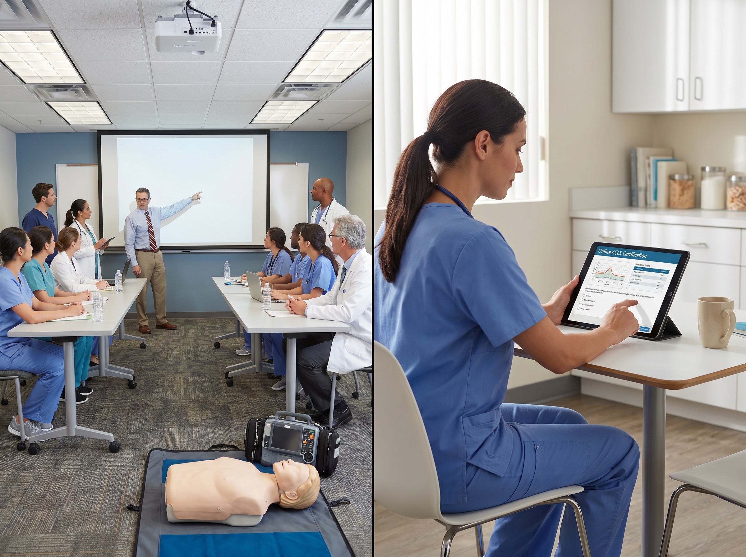 Comparison of in-house classroom ACLS training versus self-paced online certification on tablet device