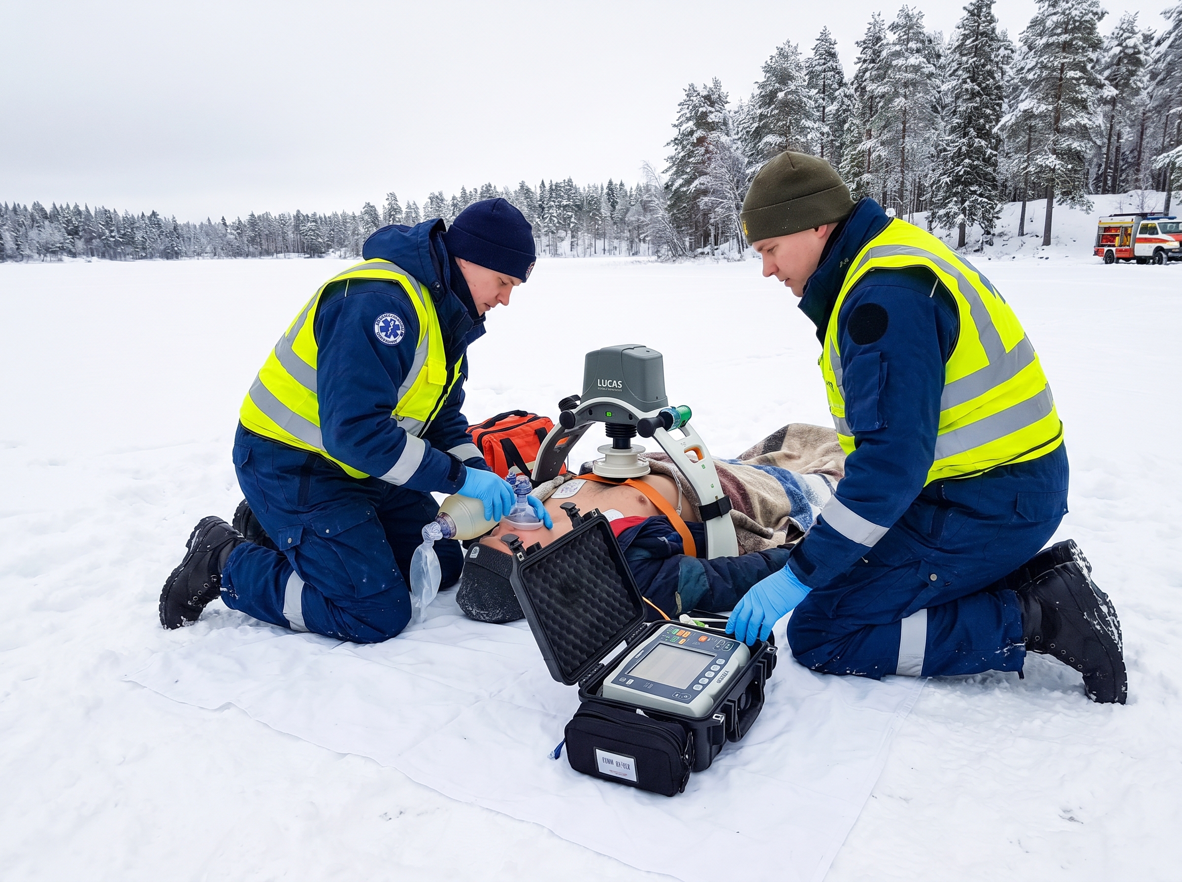 Prehospital rescue team using mechanical CPR device during cold water submersion cardiac arrest in winter conditions