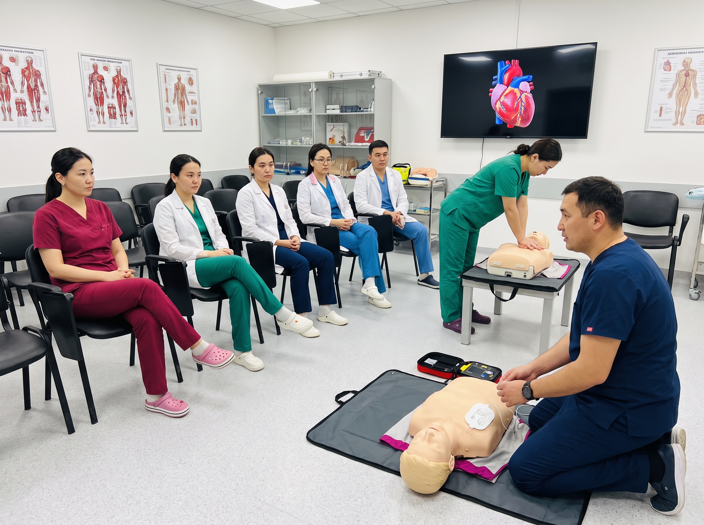 Healthcare professionals attending an in-person ACLS training class
