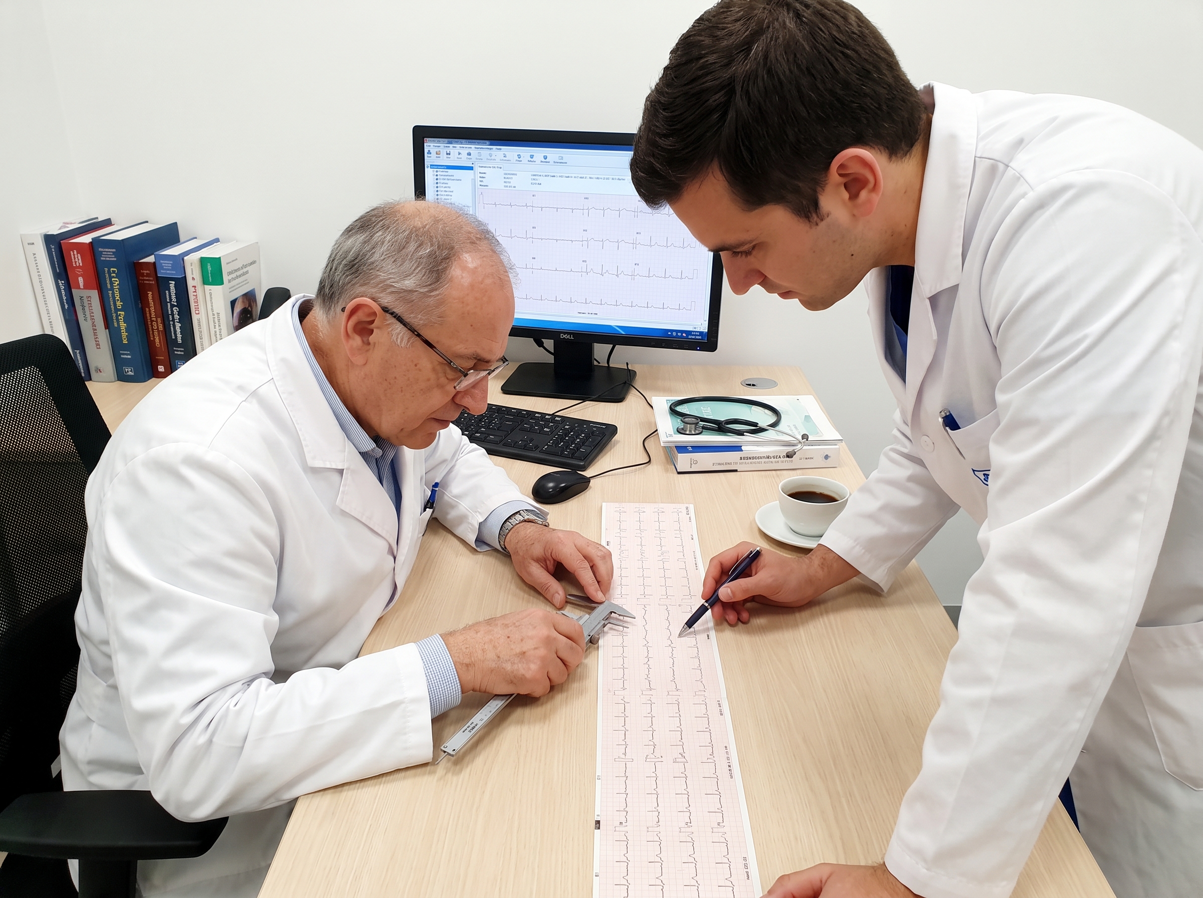 Provider measuring a 12-lead ECG with calipers