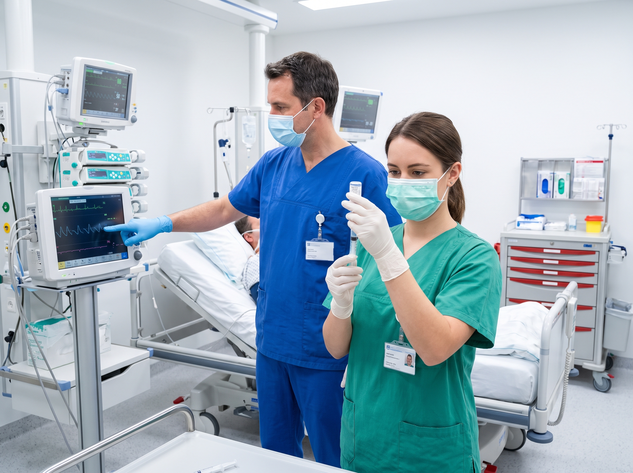 Clinicians treating a patient with symptomatic bradycardia at the bedside