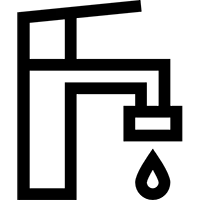 Ícone de uma torneira de água preta com uma gota caindo.