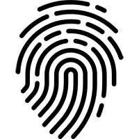 Ícone preto de uma impressão digital estilizada.