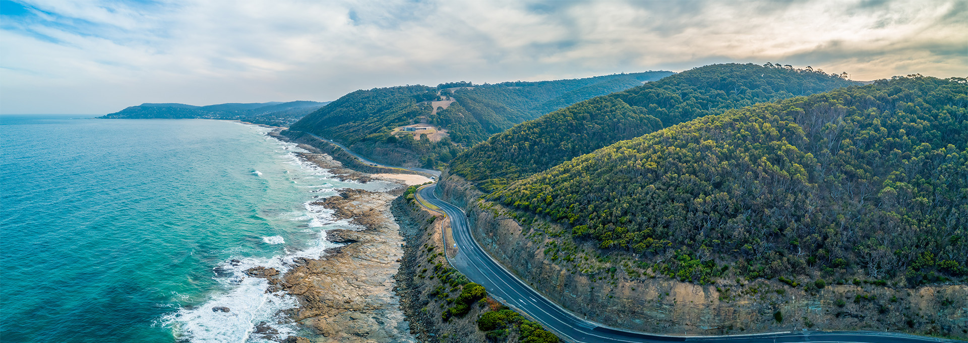 Aerial photo of a coastal highway.