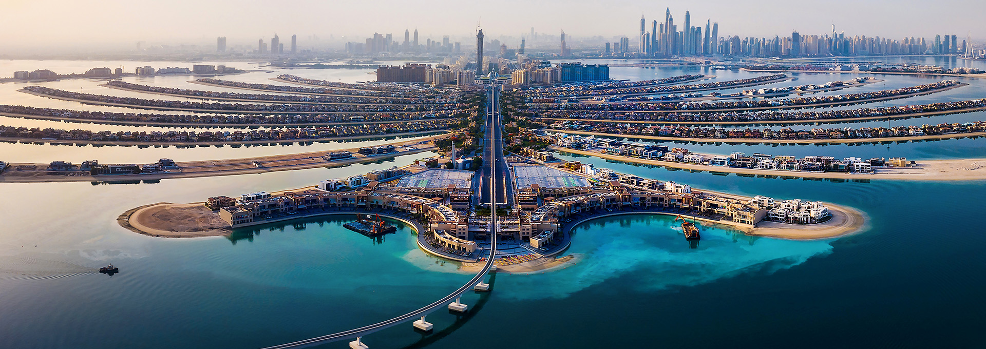 Aerial photo of Dubai looking in from the ocean.