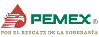 PEMEX logo with eagle symbol and the phrase 'Por el rescate de la soberanía' in gold letters.