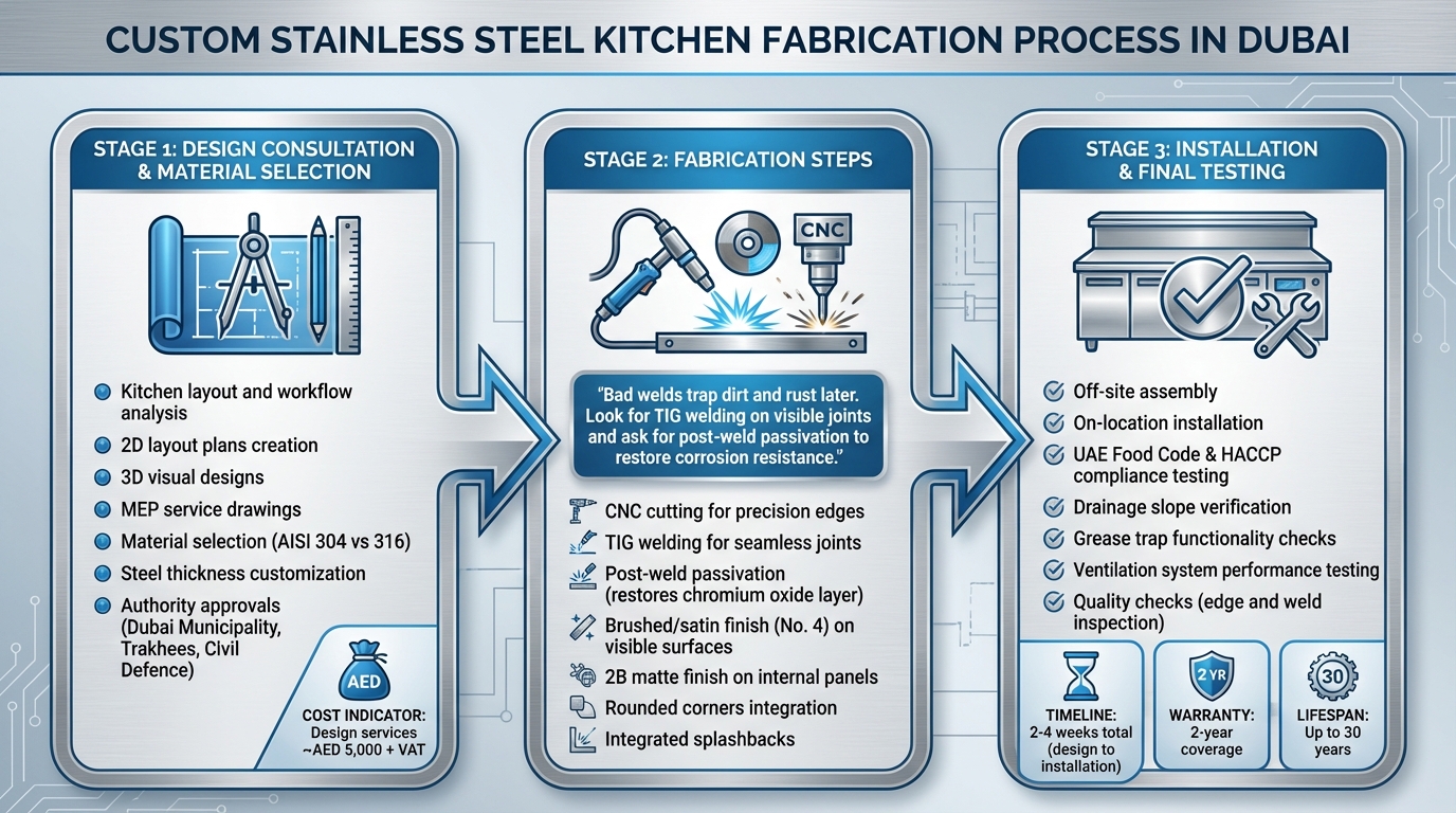 Custom Stainless Steel Kitchen Fabrication Process in Dubai