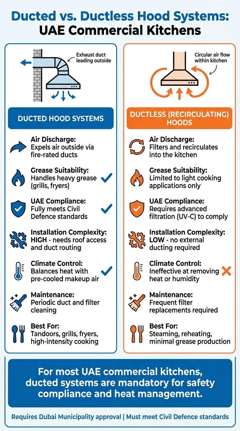 Ducted vs Ductless Kitchen Hood Systems Comparison UAE