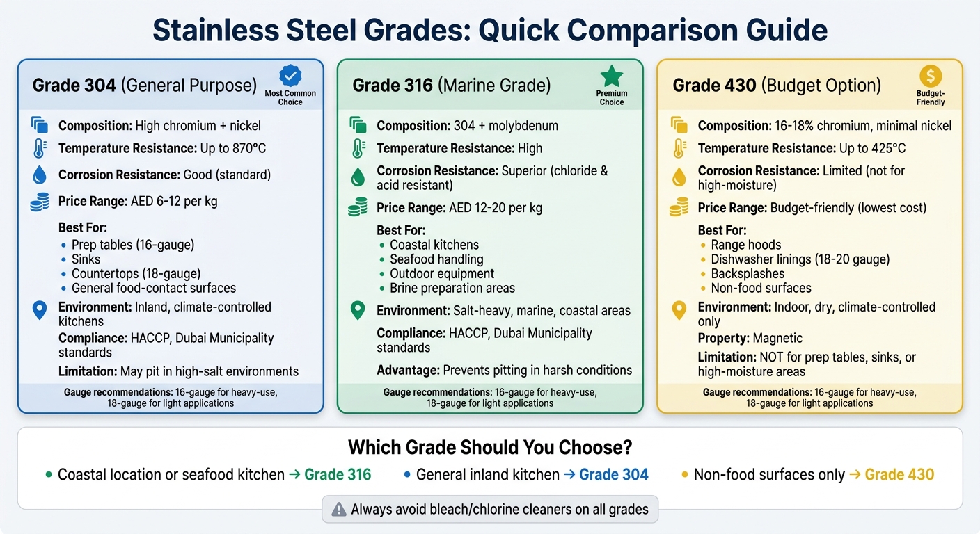 Stainless Steel Grades Comparison for Commercial Kitchens in UAE